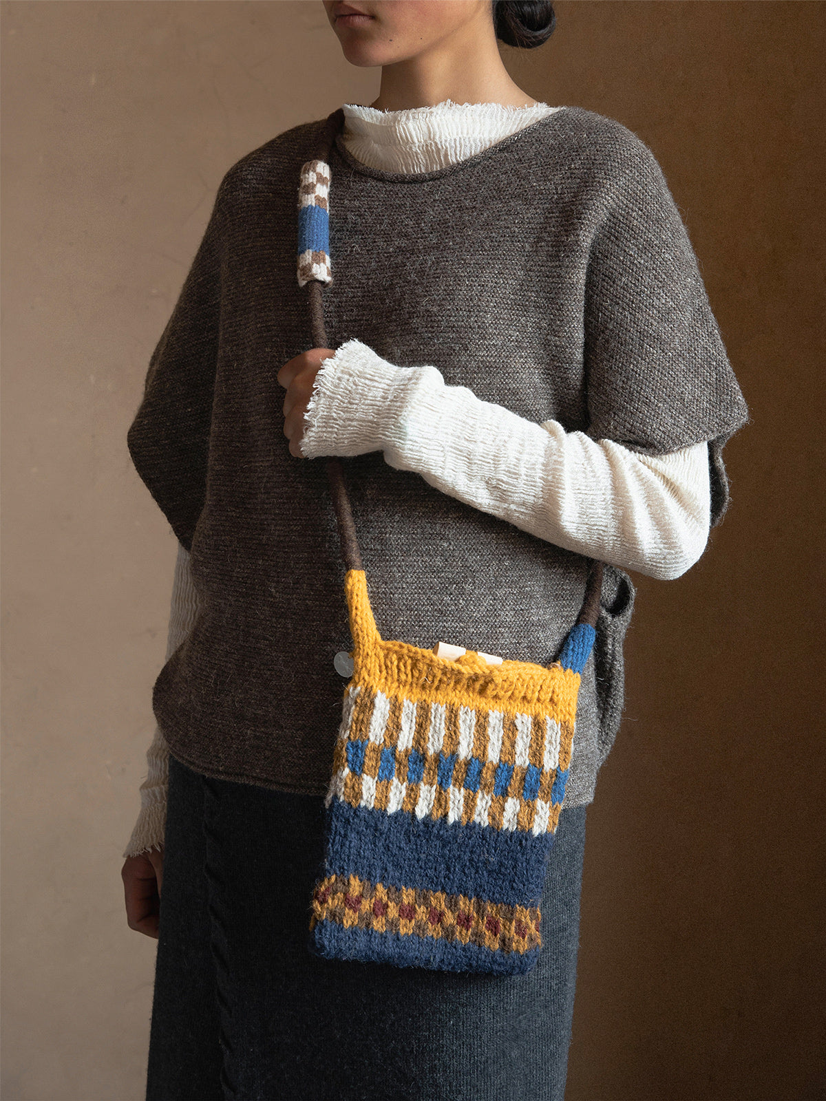 Nomadic Grid Hand-Knitted Shoulder Bag