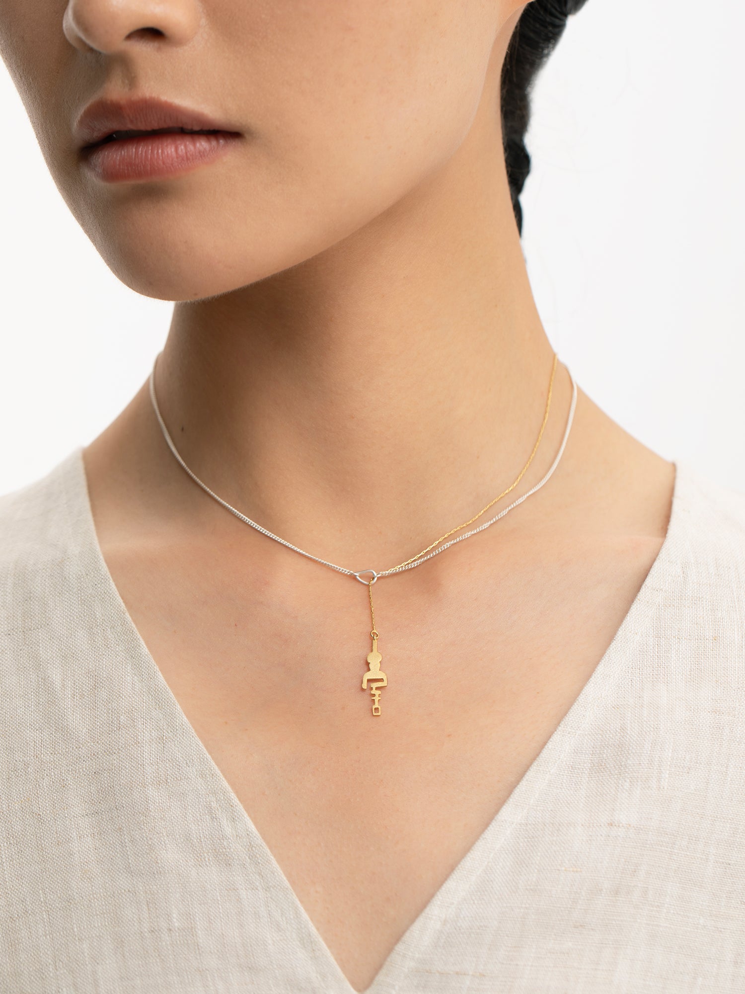 Key & Heart Lock Gold and Silver Necklace