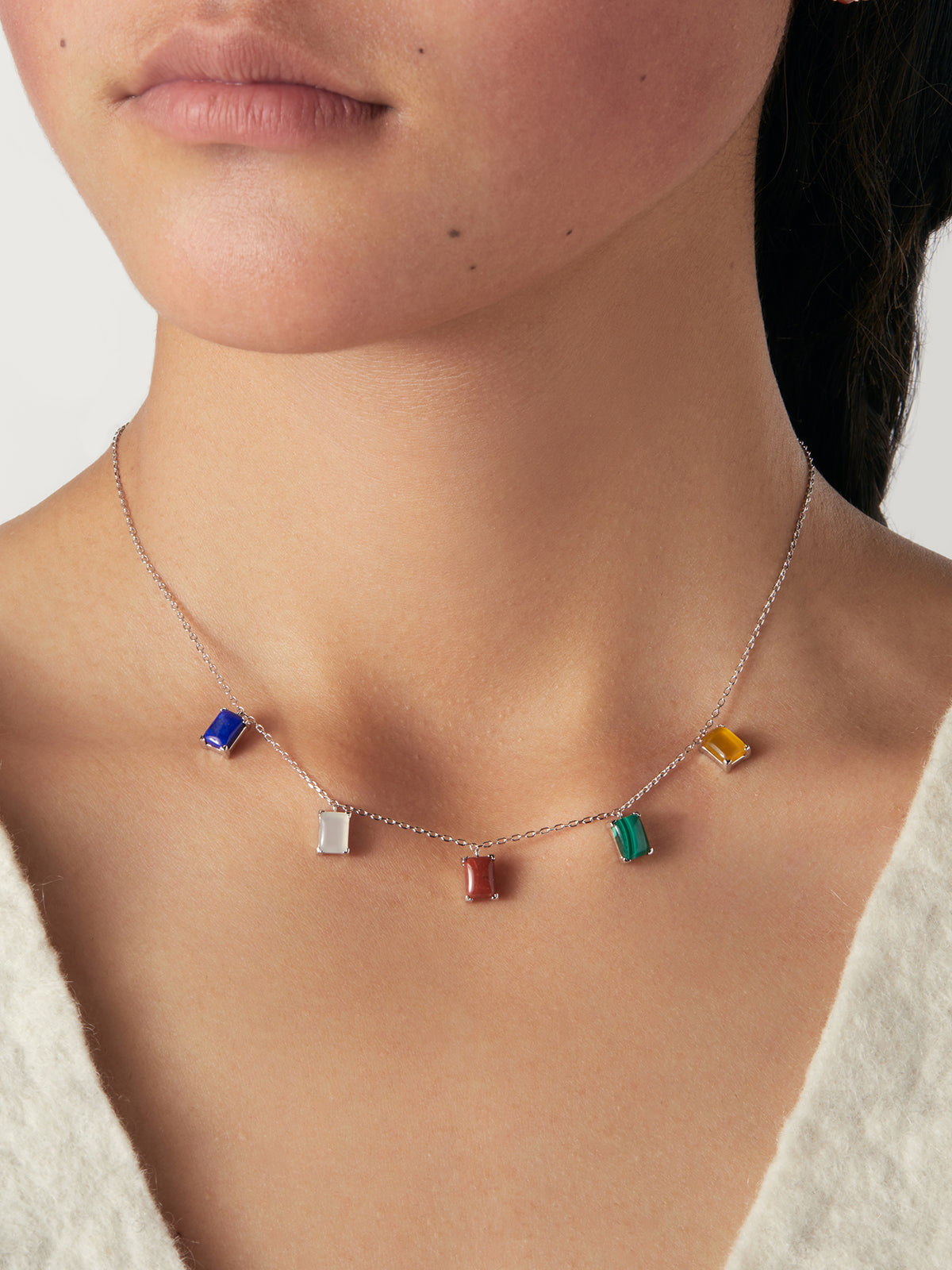 Natural Five Color Gemstone Necklace