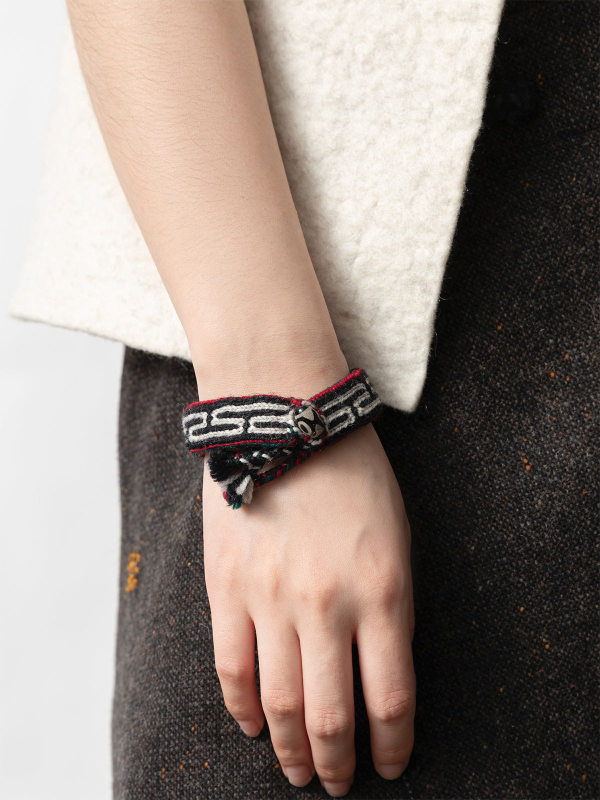 Dzi Bead Handwoven Wool Bracelet