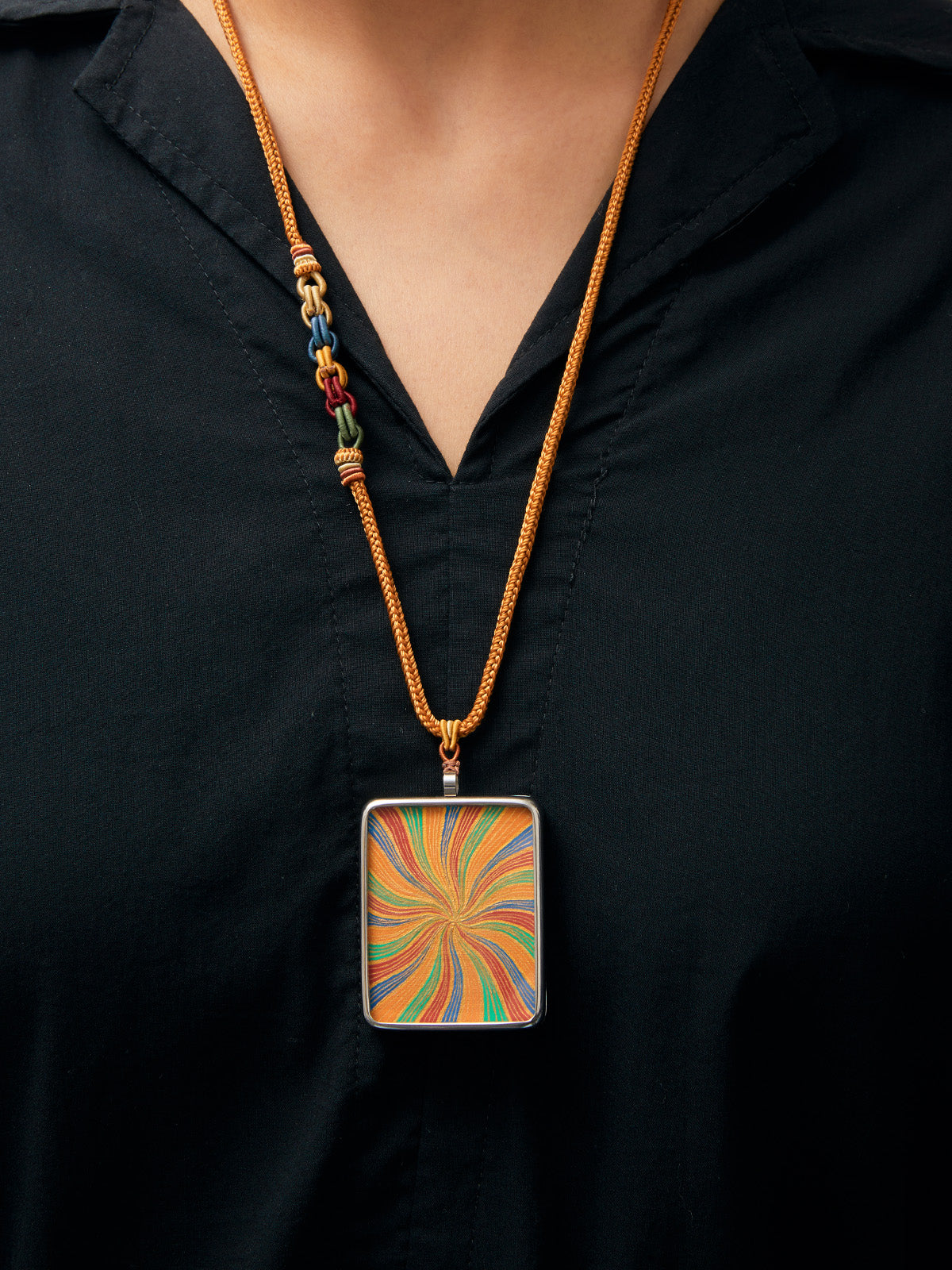 Rainbow Hand-Painted Thangka Necklace