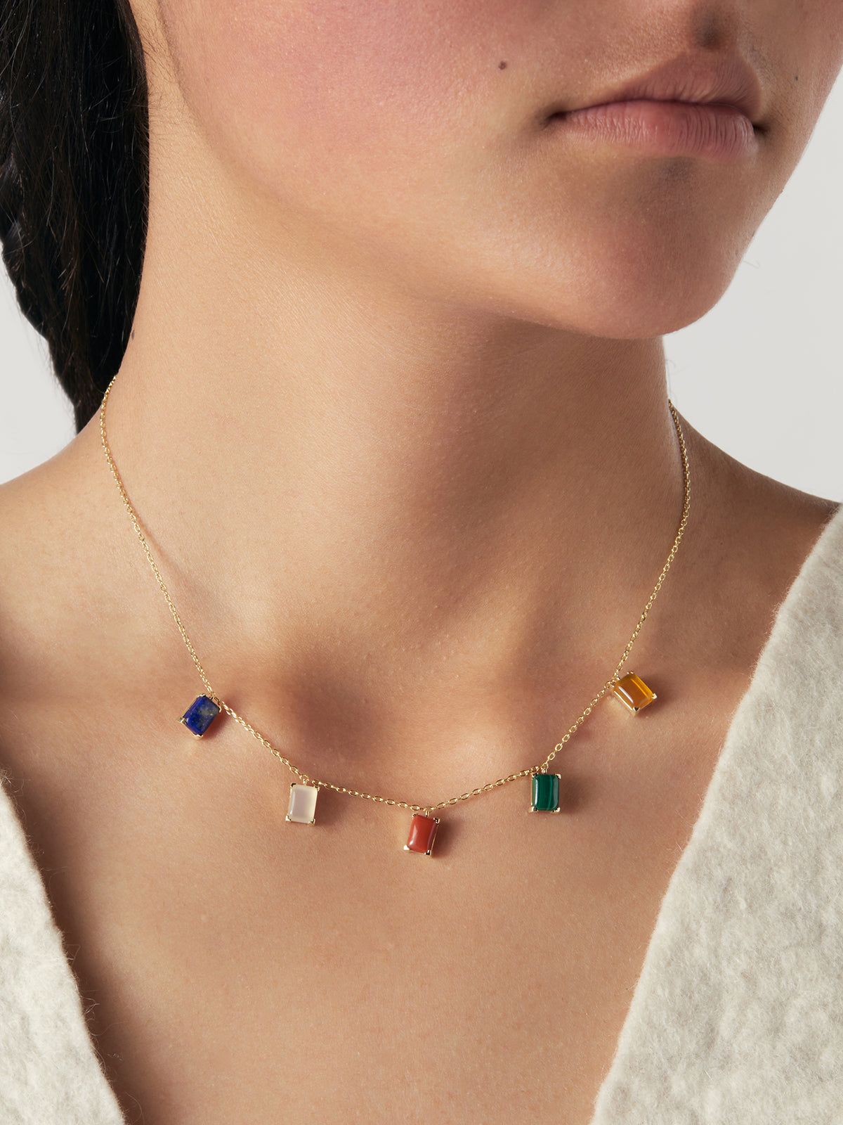 Natural Five Color Gemstone Necklace