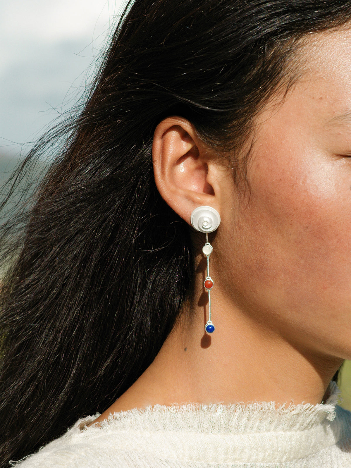 Tricolor Gem Conch Earrings