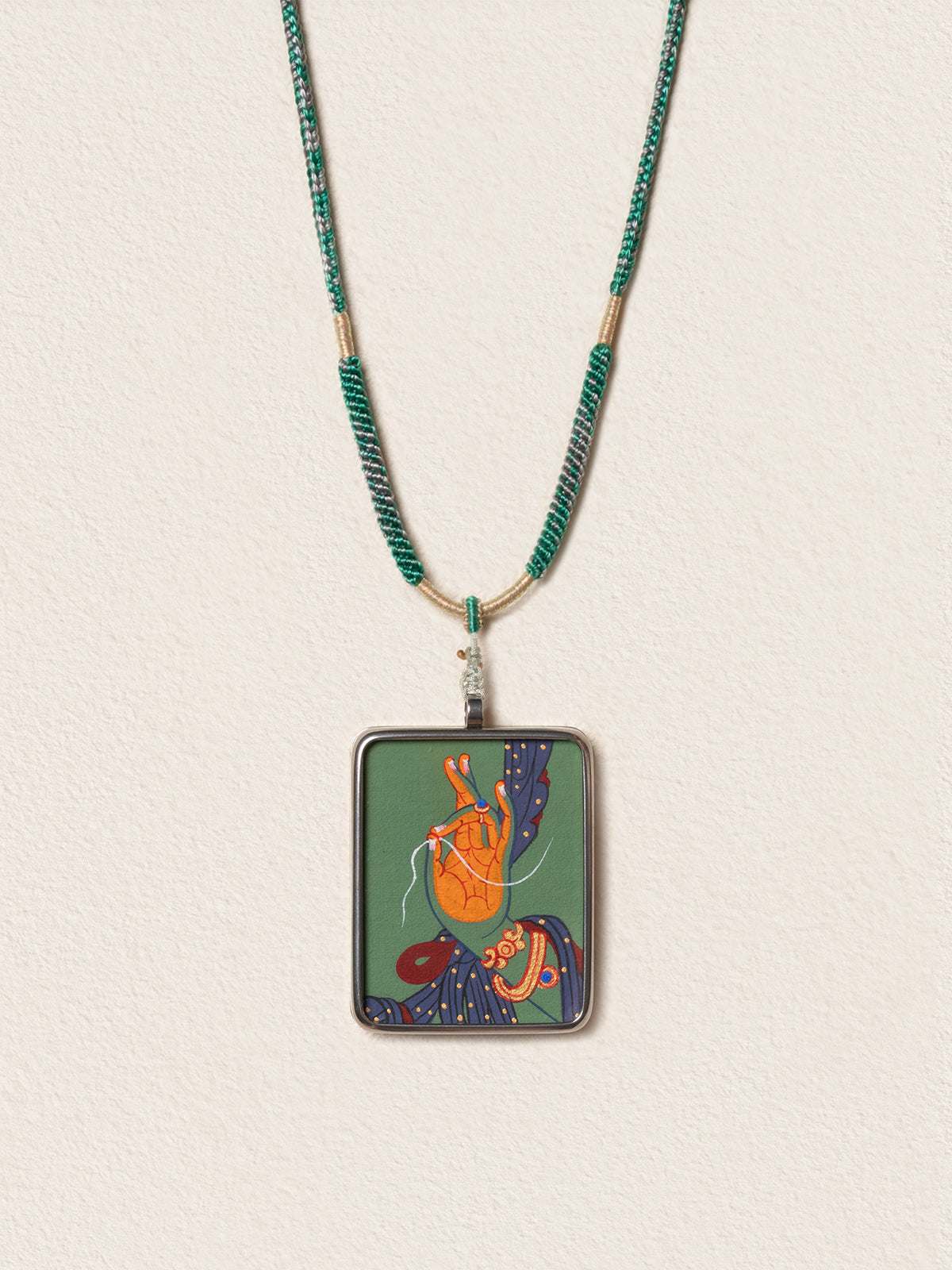 Hand-Painted Green Tara Thangka Necklace