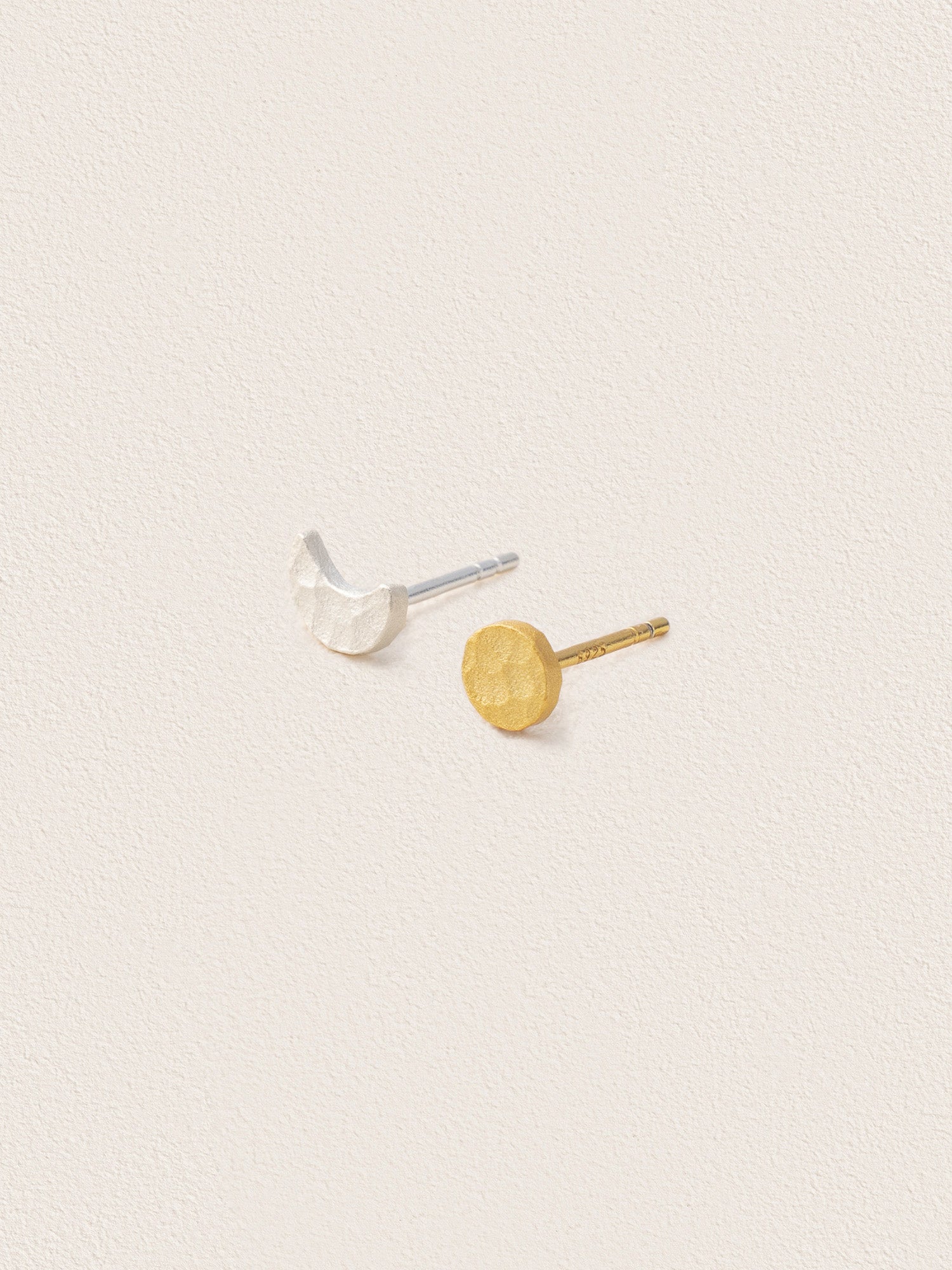 Sun & Moon Hammered Stud Earrings