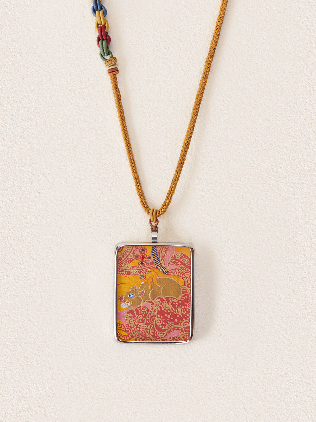 Hand-Painted Yellow Jambhala Thangka Necklace