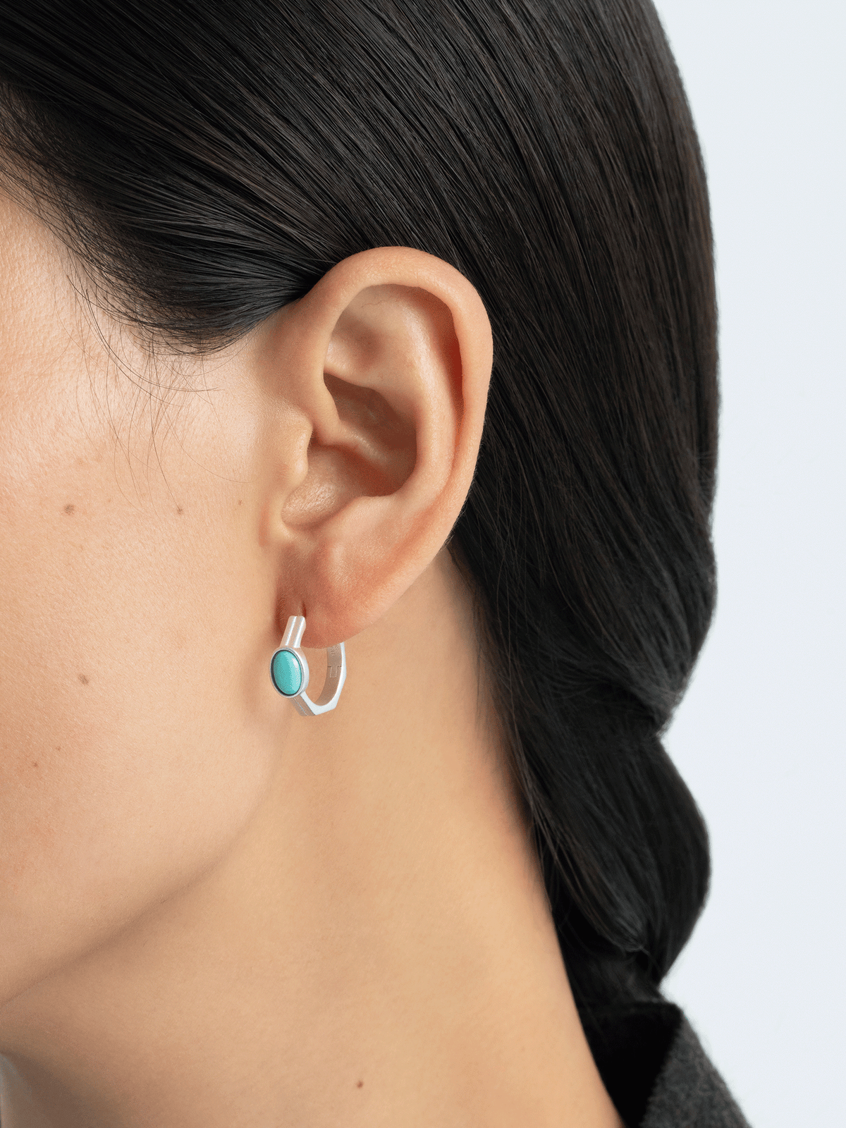 Square & Circle  Turquoise Hoop Earrings