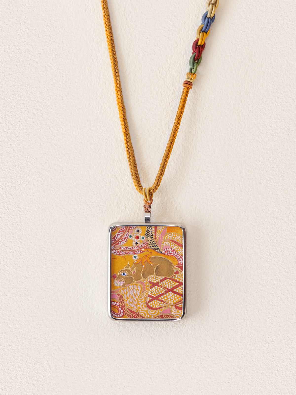 Hand-Painted Yellow Jambhala Thangka Necklace