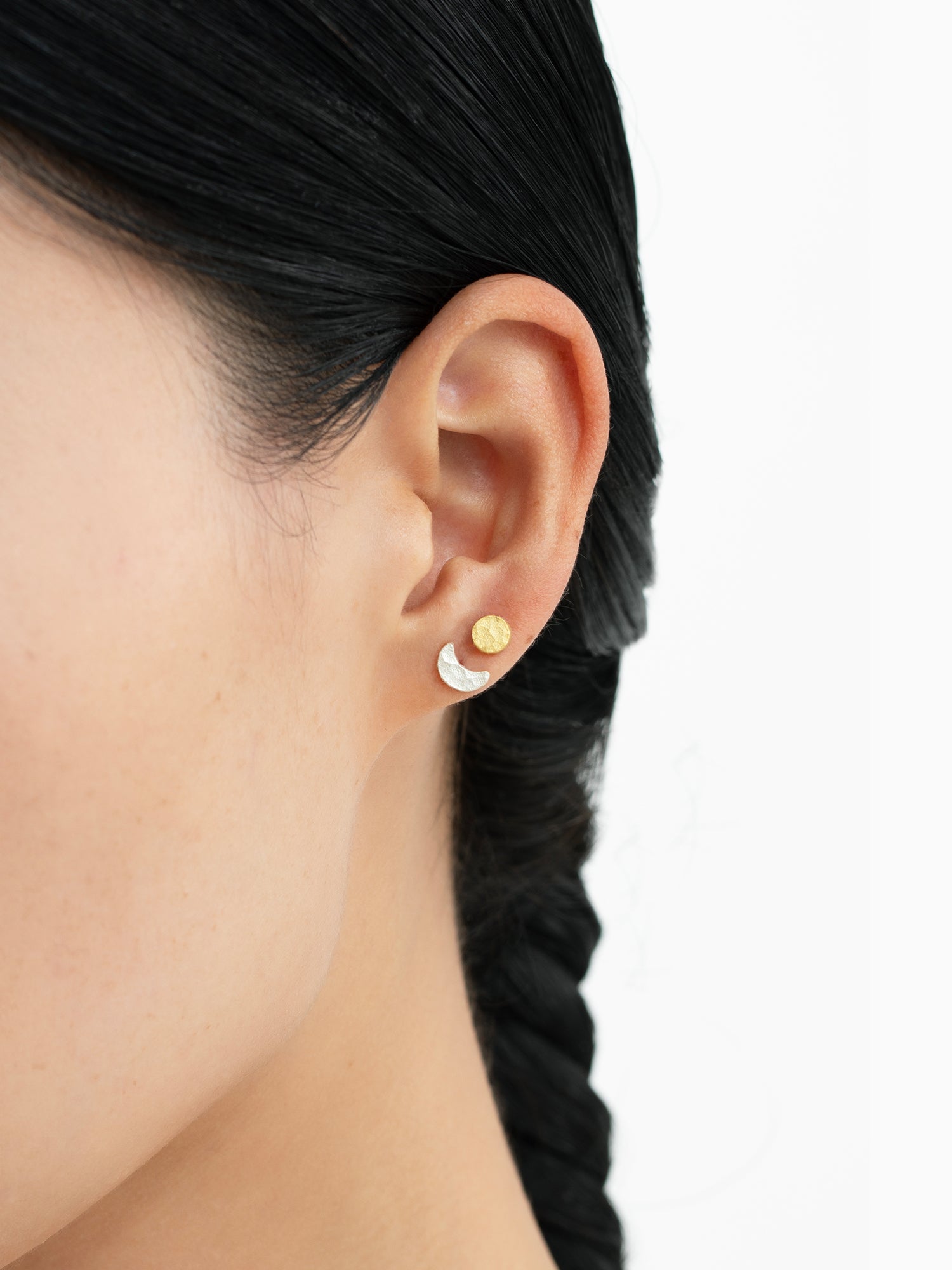 Sun & Moon Hammered Stud Earrings