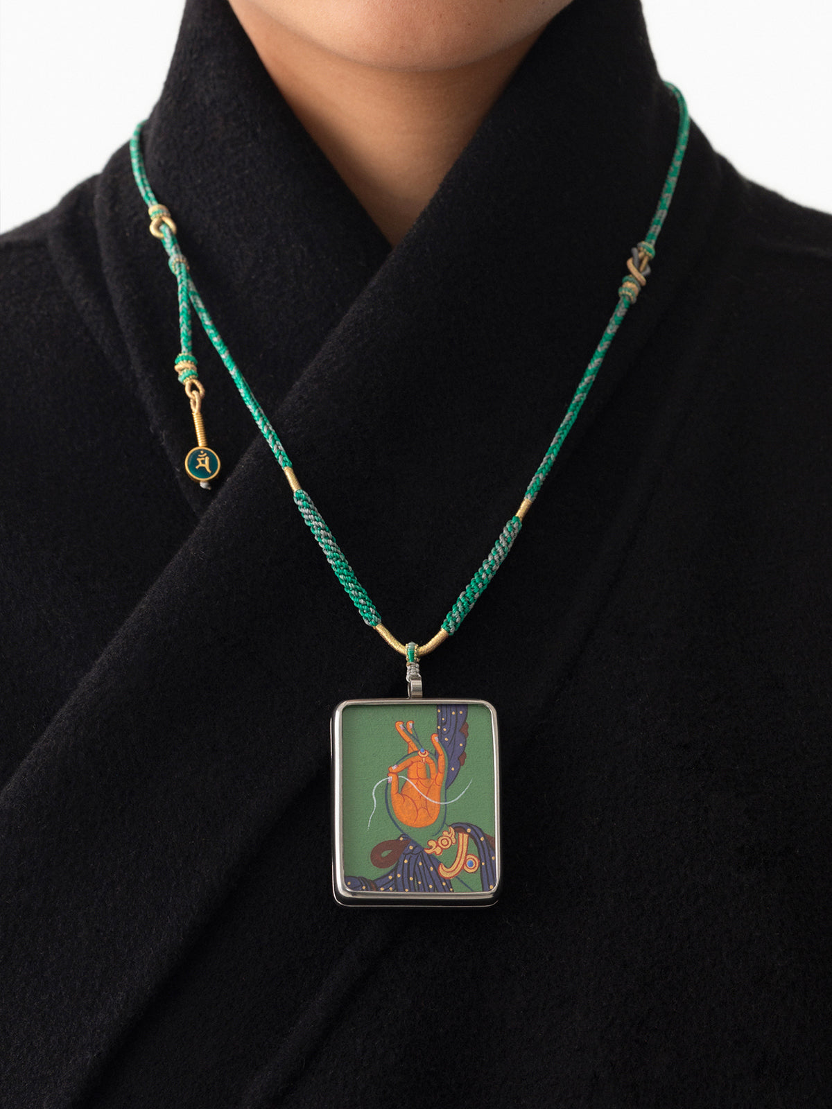 Hand-Painted Green Tara Thangka Necklace