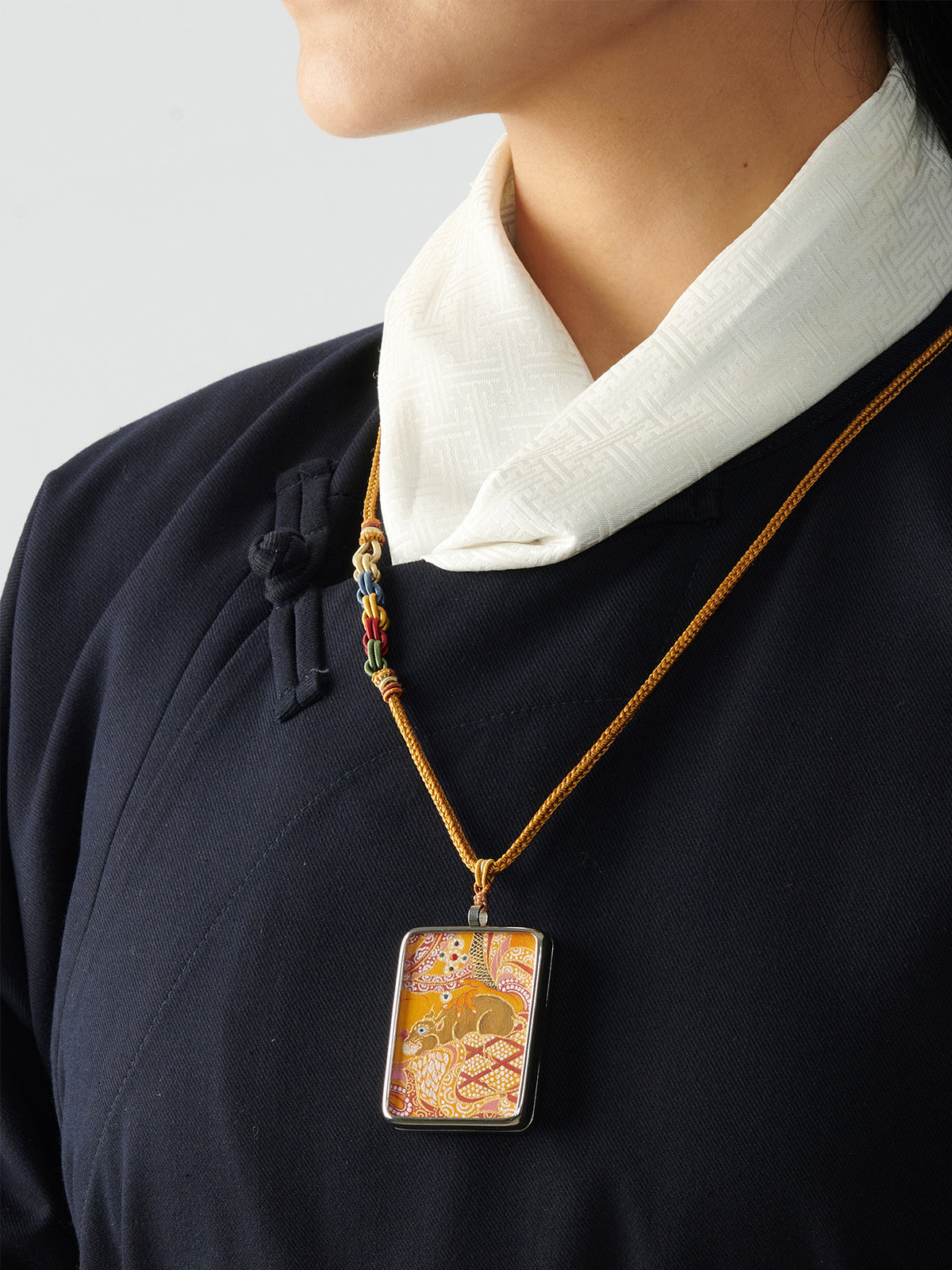 Hand-Painted Yellow Jambhala Thangka Necklace