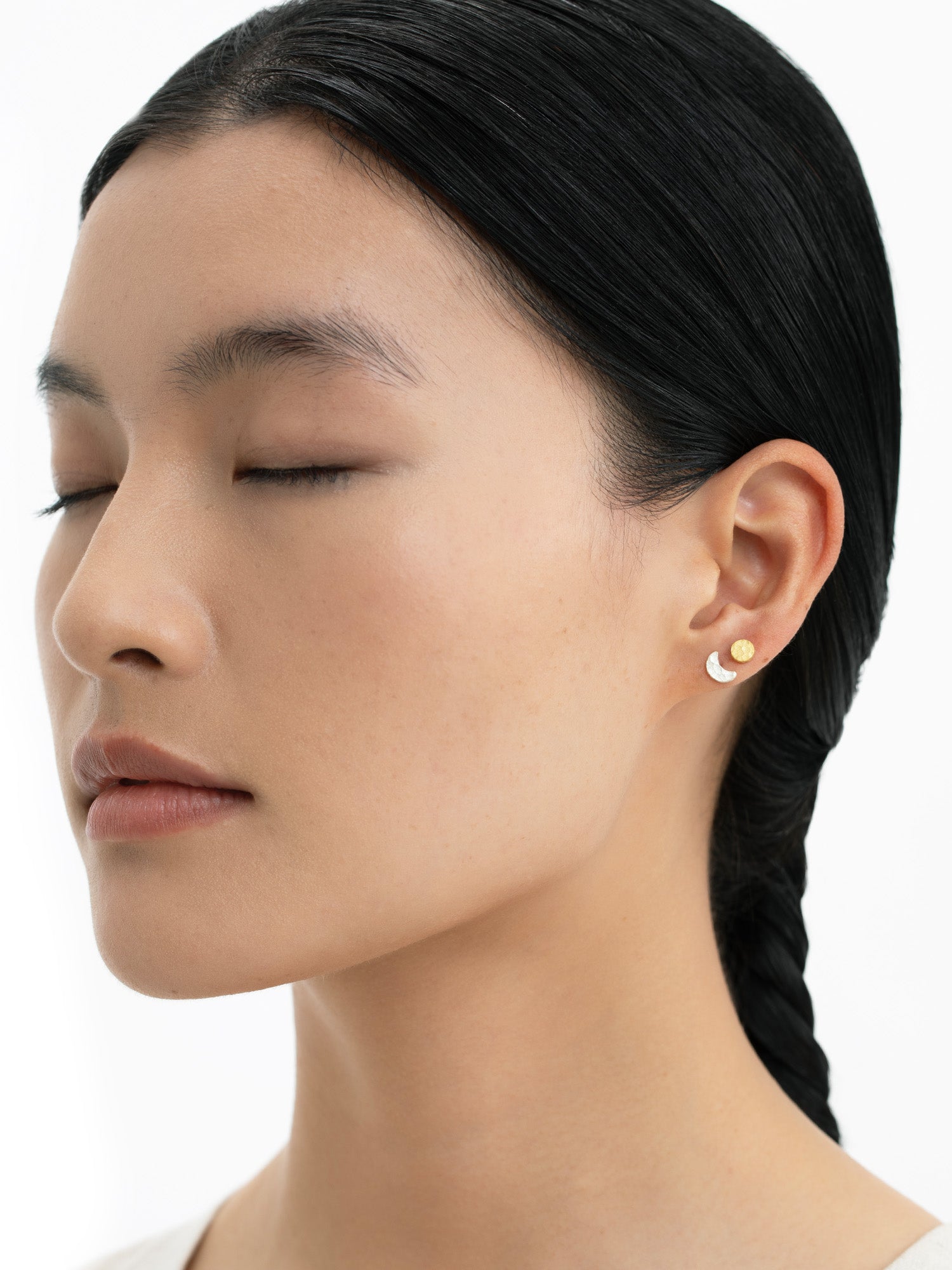 Sun & Moon Hammered Stud Earrings