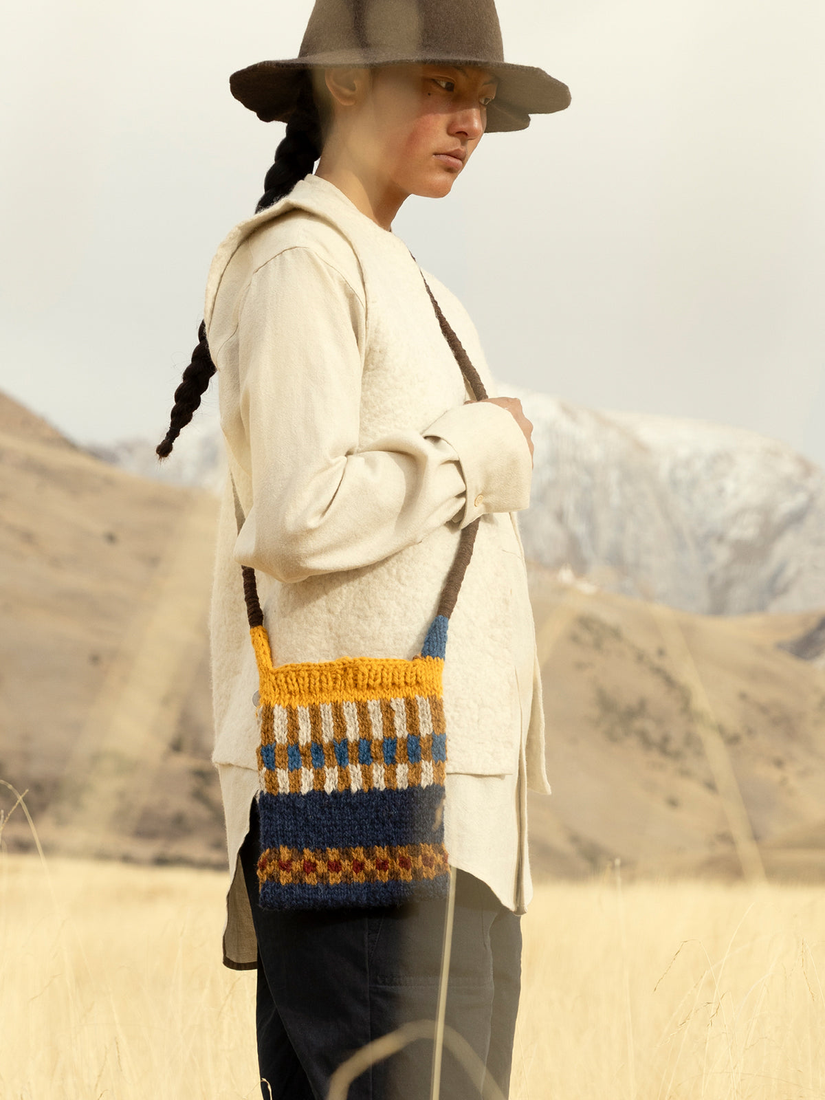 Nomadic Grid Hand-Knitted Shoulder Bag