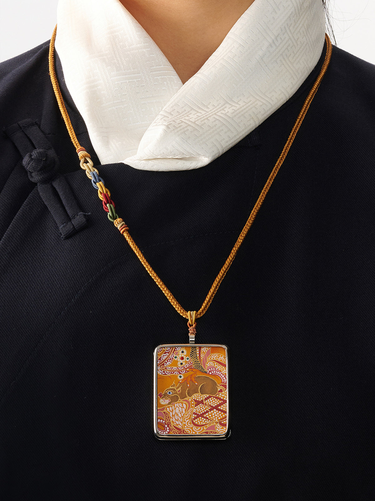Hand-Painted Yellow Jambhala Thangka Necklace