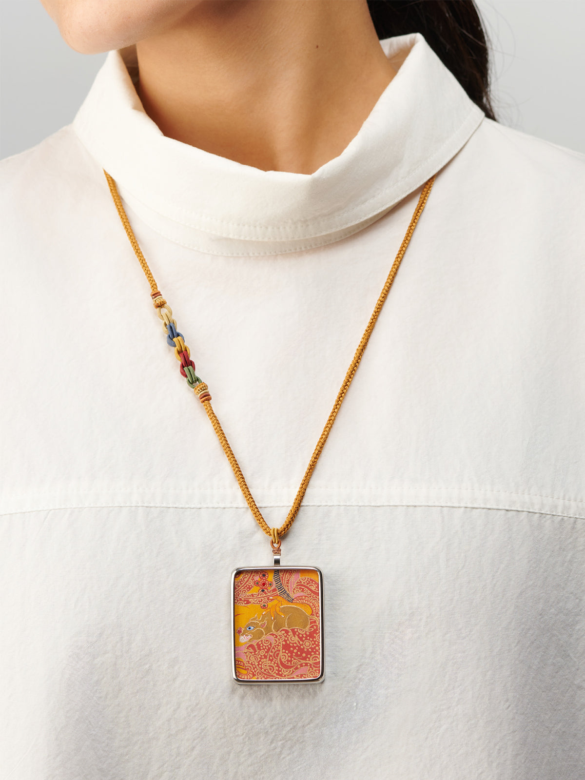 Hand-Painted Yellow Jambhala Thangka Necklace