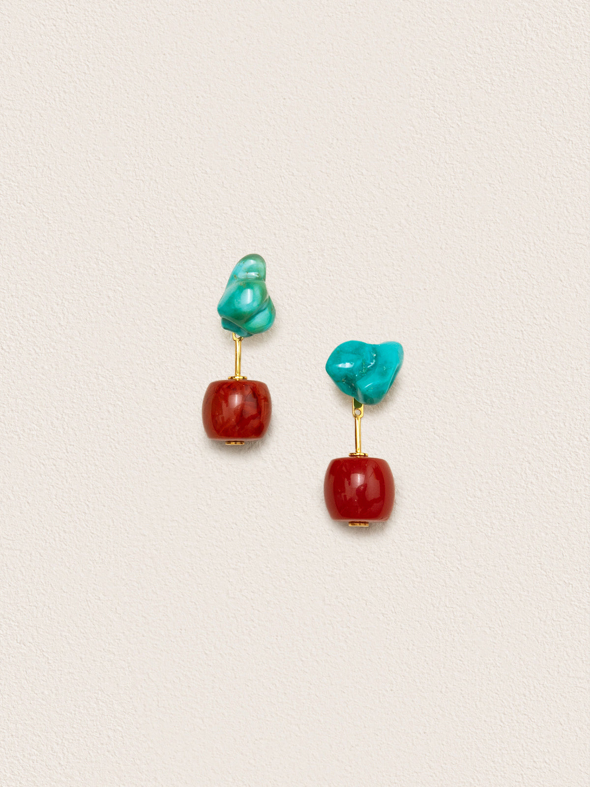 Turquoise & Nanhong Red Agate Earrings