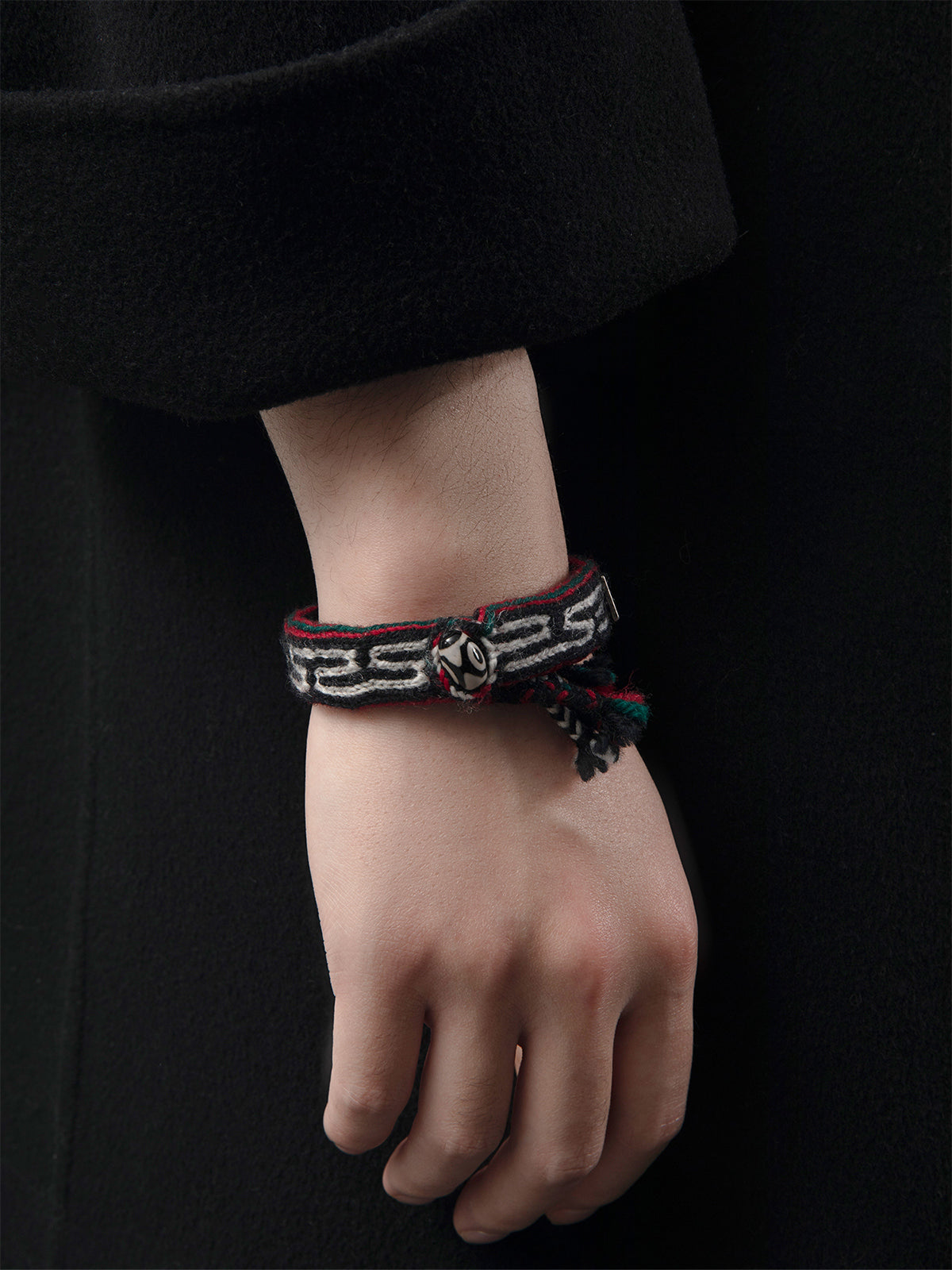 Dzi Bead Handwoven Wool Bracelet