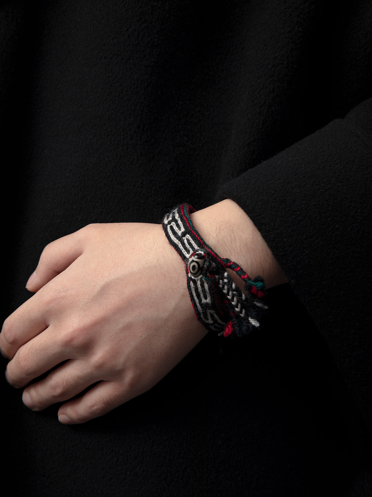 Dzi Bead Handwoven Wool Bracelet