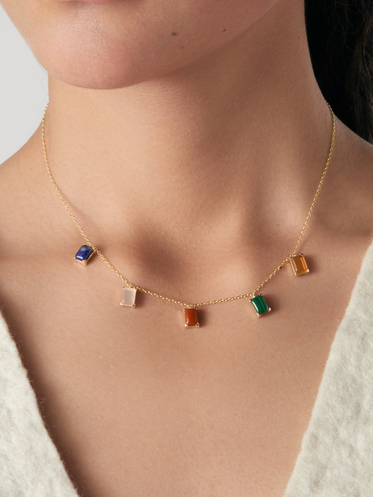 Natural Five Color Gemstone Necklace