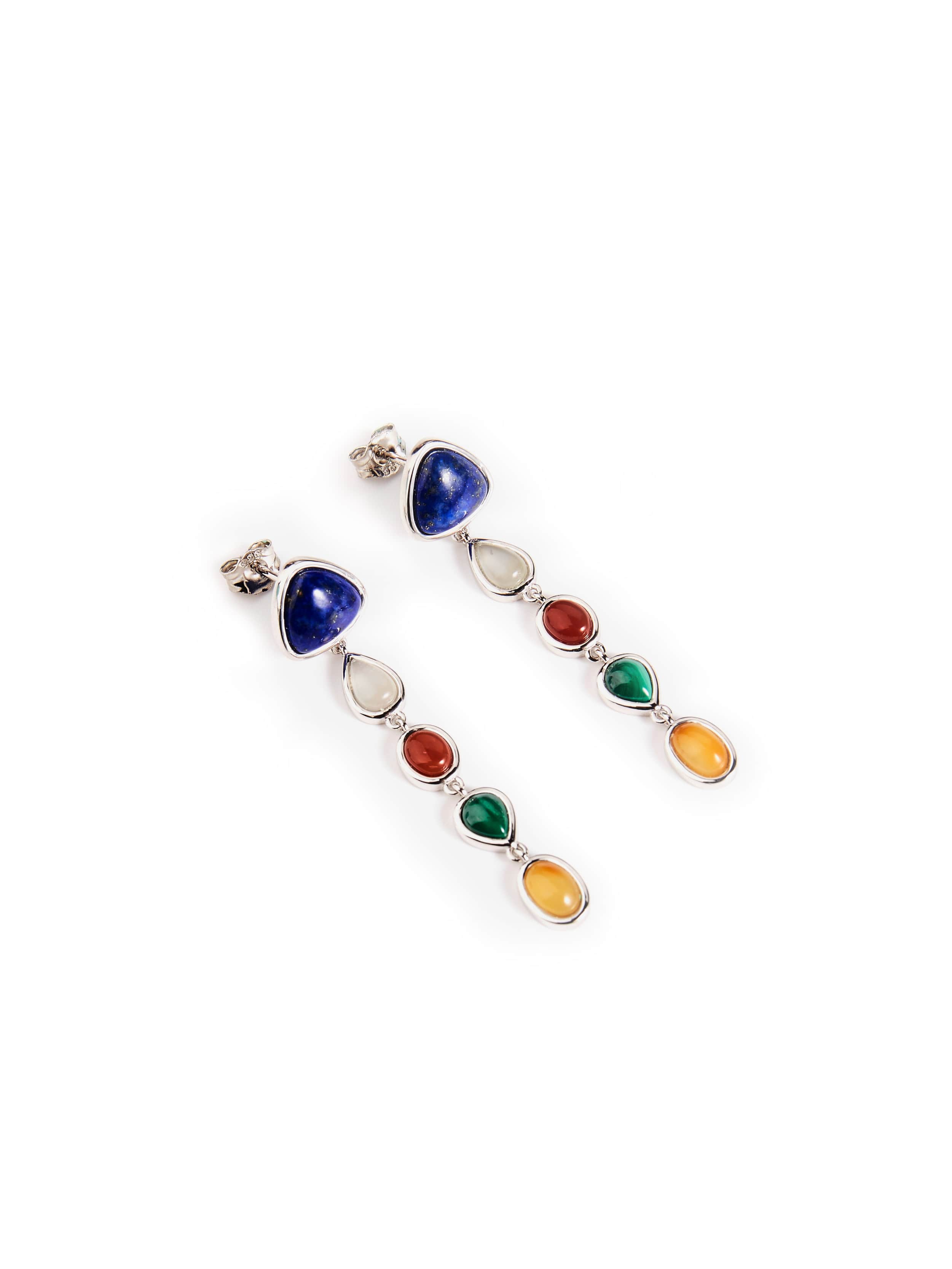 Natural Five Color Gemstone Drop Earrings