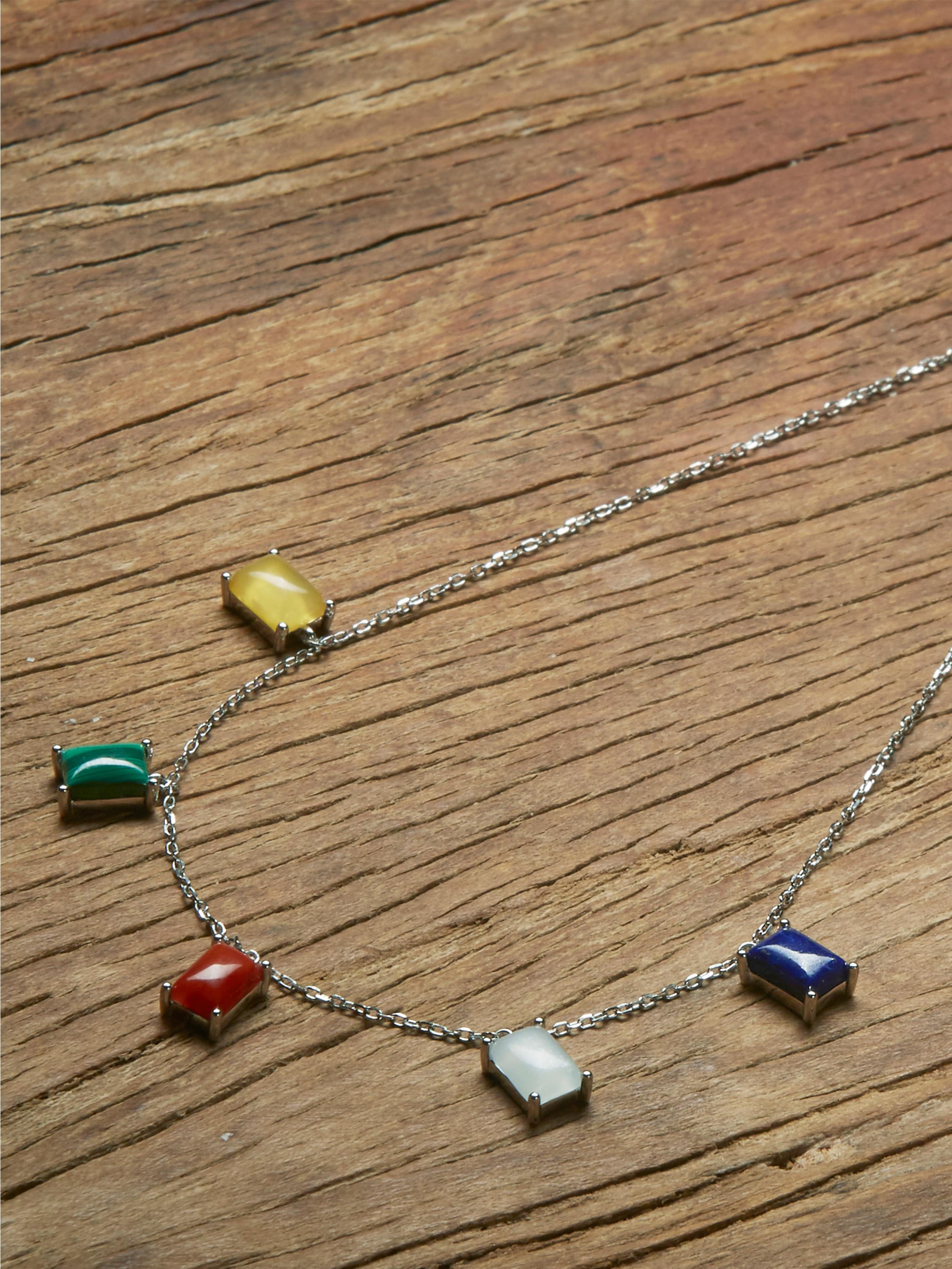 Natural Five Color Gemstone Necklace